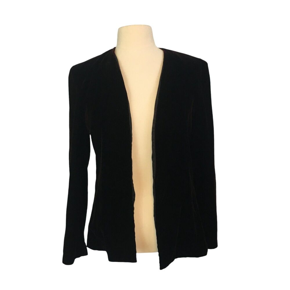 Opening Night Vintage Womens Black Velvet Open‎ Front Blazer Jacket, Formal 9-10